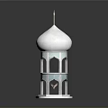 Islamic Style Architectural Model With White Dome And Turquoise Arched Windows