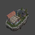Traditional Ancient Architecture With Thatched Roof Stone Chimney And Fire Pit Near Trees