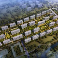 Aerial View Planning of Neatly Arranged Residential Buildings With Green Spaces And Trees