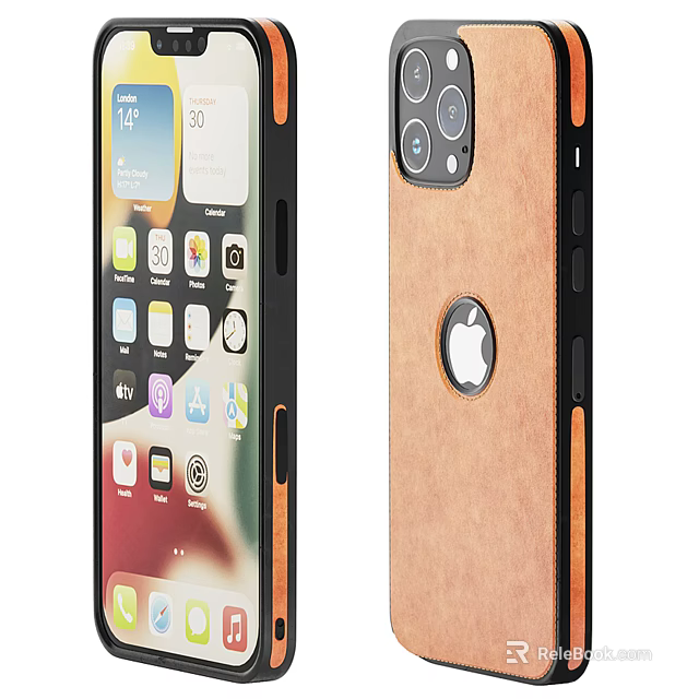Smartphone Front And Back View With Wood Texture Case And Screen 3d model 