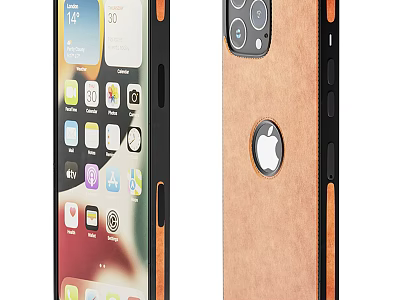 Smartphone Front And Back View With Wood Texture Case And Screen 3d model
