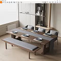 POLTRONA Dining Table and Chair Solid Wood Dining Table and Chair Table and Chair Combination Tableware Ornaments Chandelier 3d model