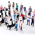 Group of People Working Out with Various Fitness Exercises and Activities