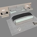 Modern Double Bed With Light Beige Upholstered Headboard White Bedding And Side Nightstands On Soft Rug
