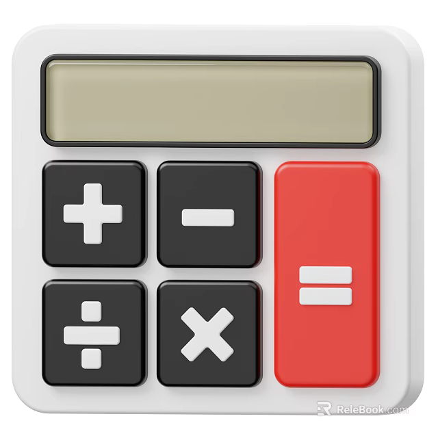 Basic Electronic Calculator With Clear Display Screen And Operation Buttons Including Red Equals Key 3d model