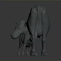 3D Model of Adult Cow With Nursing Calf in Gray Sculptural Design