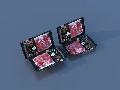 Fresh Premium Beef Steak In Black Packaging Tray For Retail 3d model