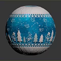 Festive Blue Decorative Sphere With White Snowflakes Birds Christmas Trees And Snowmen