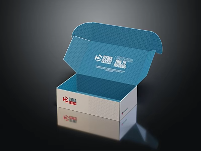 Decorative Ornament Set Displayed In Open Blue White Box With Logo On Black Background 3d model