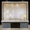 Elegant Modern Table and Chair Set with Marble Countertop Cloud Pattern Wall and Table Lamp 3d model