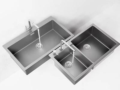 Stainless Steel Double Bowl Kitchen Sink With Sleek Design And Modern Faucet 3d model