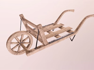 Vintage Wooden Handcart Design With Classic Frame And Two Spoked Wheels 3d model