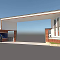 Modern Entrance Gate Design Featuring Brick Walls And White Frame Structure 3d model