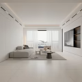 Modern Open Concept Living Dining Room With White Gray Sofa Coffee Table Plant And Rug