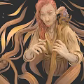 Fantasy Game And Movie Character With Elven Ears Pink Hair And Flowing Golden Brown Streamers