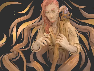 Fantasy Game And Movie Character With Elven Ears Pink Hair And Flowing Golden Brown Streamers 3d model