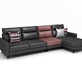 Modern Black Sectional Sofa With Brown Accents And Patterned Throw Pillows 3d model