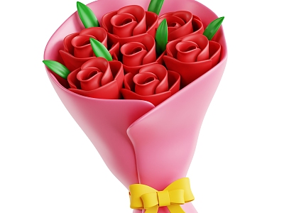 Modern bouquet flower rose cartoon bouquet 3d model