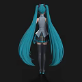 Woman In School Uniform With Turquoise Long Hair Tie Short Skirt And Knee High Socks