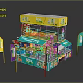 Two Story Exhibition Booth Structure With Yellow Green Design RENO Branding And Flags