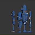 Four Blue Robot Characters With Various Designs Standing In A Row 3d model