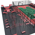 Modern Basketball Court Design With Green Playing Surface And Red Bleacher Seats
