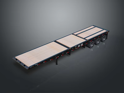 Heavy Duty Flatbed Trailer With Wooden Deck And Black Frame Wheels 3d model