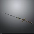 Wavy Blade Sword with Golden Decorated Hilt and Brown Grip Design