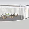 Circular Pergola With White Vertical Slats And Woven Seating Interior Design 3d model