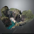 Detailed Terrain Model Featuring Canyon River Waterfall And Green Vegetation