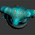 3D Creature Character Model With Blue Skin Green Spots Fierce Expression Chain And Yellow Wristband