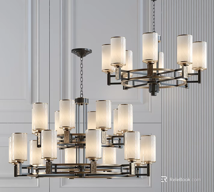 Modern Contemporary Chandelier With Cylindrical Glass Shades And Metal Frame For Living Room Decor 3d model 