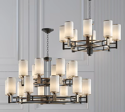 Modern Contemporary Chandelier With Cylindrical Glass Shades And Metal Frame For Living Room Decor 3d model