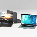 Modern Open Laptops With Scenic And Digital Screens In Different Colors