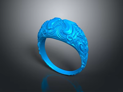 Blue Ornate Ring With Intricate Carvings For Fashion Accessories 3d model
