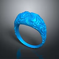 Blue Ornate Ring With Intricate Carvings For Fashion Accessories
