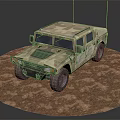 Camouflage Military Vehicle With Off Road Tires And Antenna On Desert Terrain