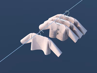Light Colored Soft Sweaters Casually Hanging On Outdoor Clothesline Against Deep Blue Sky Background 3d model
