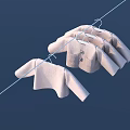 Light Colored Soft Sweaters Casually Hanging On Outdoor Clothesline Against Deep Blue Sky Background