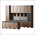 Modern Kitchen Featuring Built in Dark Wooden Cabinets Stone Countertop Sink And Appliances