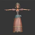 3D Rendered Female Character In Traditional Patterned Dress With Headscarf And Outstretched Arms