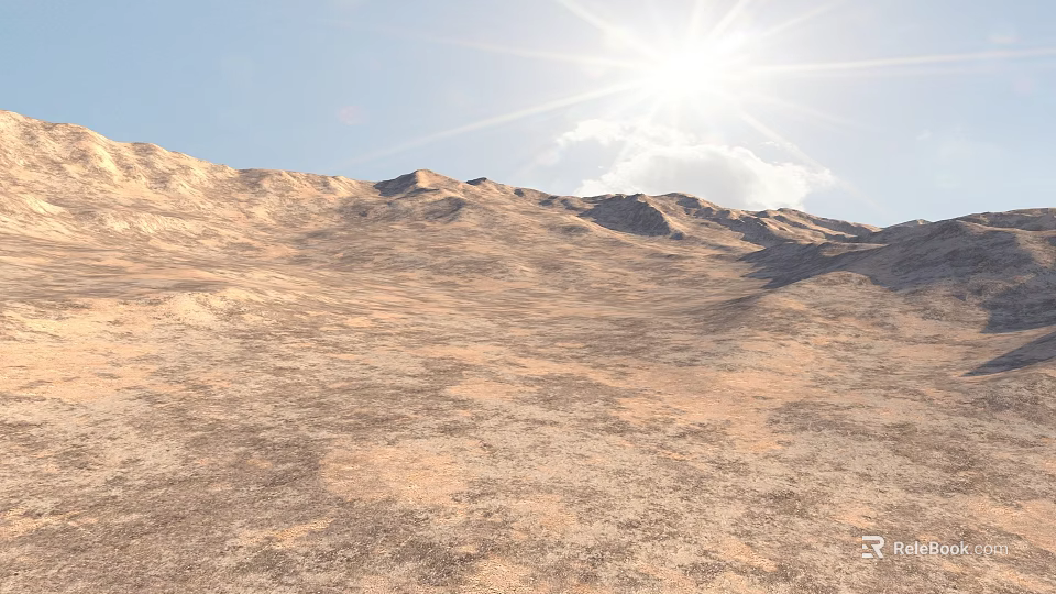 Desert Landscape With Rolling Hills Clear Sky Bright Sun And Clouds 3d model 