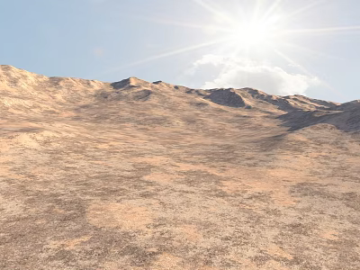Desert Landscape With Rolling Hills Clear Sky Bright Sun And Clouds 3d model