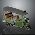 Green Auto Rickshaw With Red And Green Seats Dark Roof And Yellow Taxi Sign