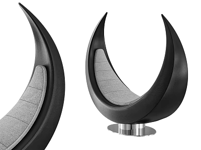 Modern Crescent Shaped Lounge Chair With Black Frame Gray Cushion And Silver Metal Base 3d model