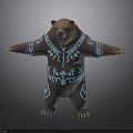 Brown Bear Statue With Blue Geometric Patterns And Outstretched Arms