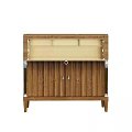Wooden Storage Cabinet With Double Doors Open Top Shelf And Carved Top Details