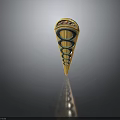 Conical Weapon With Golden Body Red Dot Decorations And Silver Spiral Pattern