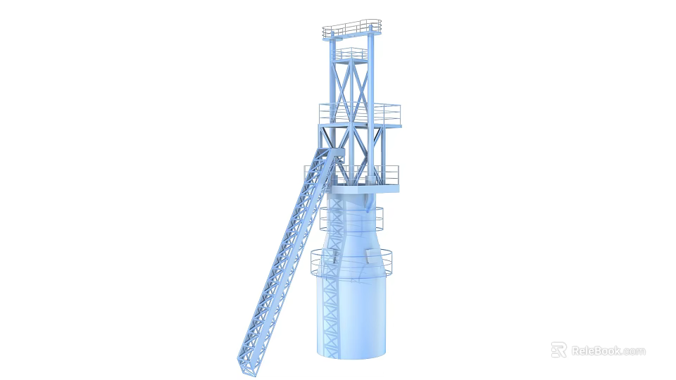 Blue Industrial Tower Equipment with Ladder Platforms and Steel Structure Design 3d model 