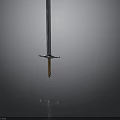 Medieval Sword With Long Slender Blade Brown Textured Hilt Simple Design On Gray Gradient Background